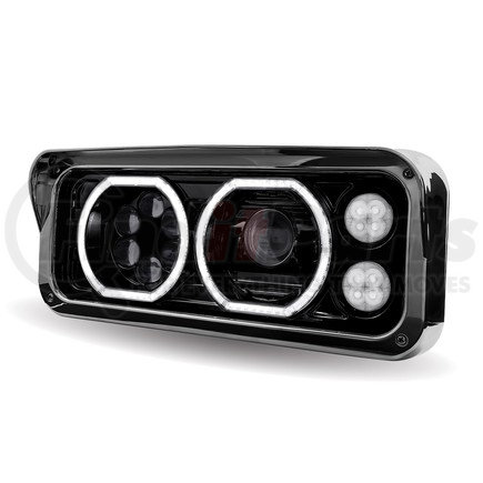 TRUX TLED-H112 BLACK UNIVERSAL LED PROJECTOR HEADLIGHT ASSEMBLY WITH AUXILIARY HALO RINGS & HOUSING BUCKET - DRIVER SIDE