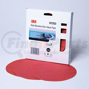 3M 1253 Red Abrasive Stikit™ Disc Value Pack, 6 in, P220, 25 discs per pack