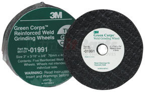3M 1991 Green Corps™ Reinforced Weld Grinding Wheel 01991, 3" x 3/16" x 3/8", 5 wheels/pk