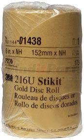 3M 1438 6" Stikit™ Gold P220 Grade Sanding Discs- 175 Disc Roll