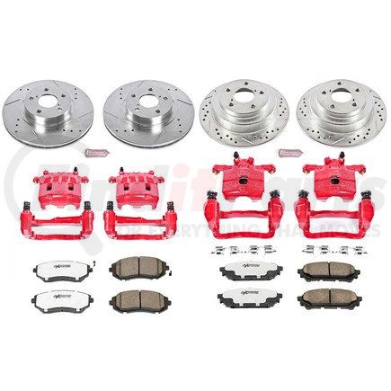 POWERSTOP BRAKES KC112726 Z26 Street Performance Ceramic Brake Pad, Drilled Slotted Rotor, and Caliper Kit