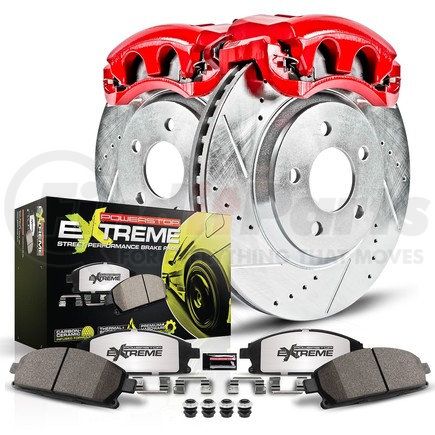 PowerStop Brakes KC171426 Z26 Street Performance Ceramic Brake Pad, Drilled Slotted Rotor, and Caliper Kit