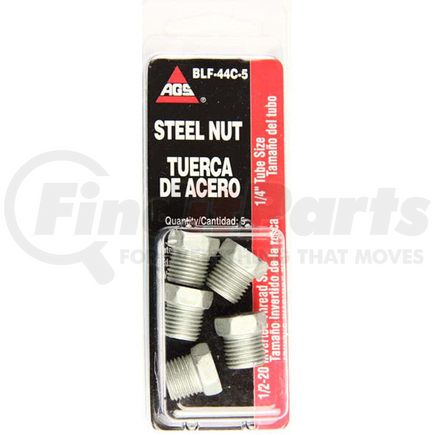 AGS Company BLF-44C-5 Steel Tube Nut, 1/4 (1/2-20 Inverted), 5/card