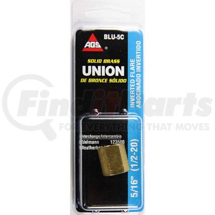 AGS Company BLU-5C Brass Brake Line Union, 5/16 (1/2-20 Inverted), 1/card