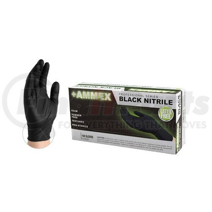 Ammex Gloves ABNPF46100L Black Nitrile Gloves, 4 mil, Latex Free, Powder Free, Textured, Disposable, Non-Sterile - Large - 100/Pack