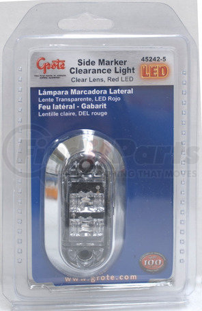 Grote 45242-5 Marker Light - 2.5 in. Oval, LED, Red, Clear Lens, Surface Mount