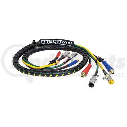 Tectran 169124 Air Brake Hose and Power Cable Assembly - 12 ft., 4-in-1 Auxiliary, Black Hose