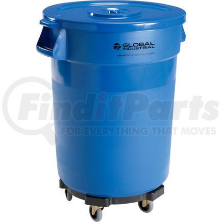 Global Industrial 240460BLB Global Industrial&#153; Plastic Trash Can with Lid & Dolly - 32 Gallon Blue