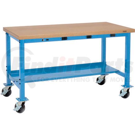 Global Industrial 319365BBL Global Industrial™ 48x30 Mobile Production Workbench - Power Apron - Shop Top Safety Edge Blue