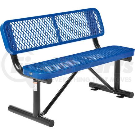 Global Industrial 695743BL Global Industrial&#8482; 4 ft. Outdoor Steel Bench with Backrest - Expanded Metal - Blue