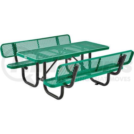 Global Industrial 277630GN Global Industrial&#153; 6' Rectangular Outdoor Picnic Table With Backrests, Expanded Metal, Green