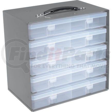 Global Industrial 493511 Durham Steel Compartment Box Rack 13-1/2 x 9-1/8 x 13-1/4 with 5 of 16-Compartment Plastic Boxes