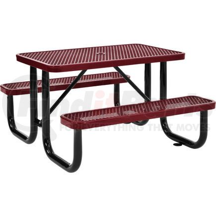 Global Industrial 695485RD Global Industrial&#153; 4 ft. Rectangular Outdoor Steel Picnic Table, Expanded Metal, Red