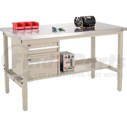 Global Industrial 319235TN Global Industrial™ 60x30 Production Workbench, Stainless Steel Square Edge, Drawers & Shelf Tan