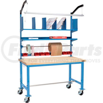 Global Industrial 412457A Mobile Packing Workbench Maple Butcher Block Square Edge - 72 x 36 with Riser Kit