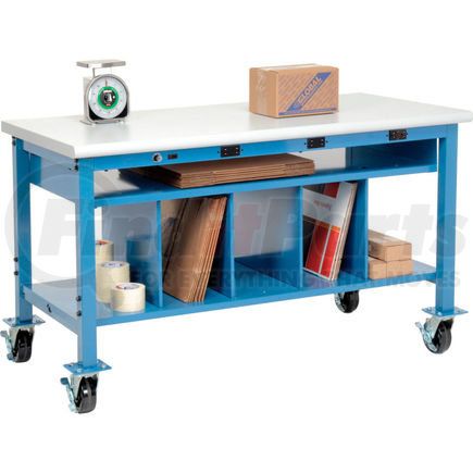 Global Industrial 412466AB Mobile Electric Packing Workbench Plastic Safety Edge - 60 x 36 with Lower Shelf Kit