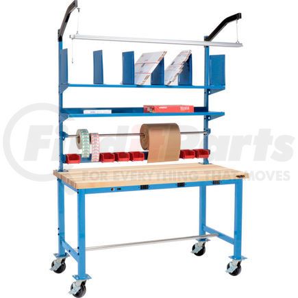 Global Industrial 412457AB Mobile Electric Packing Workbench Maple Butcher Block Square Edge - 72 x 36 with Riser Kit