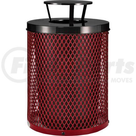 Global Industrial 261926RD Global Industrial&#153; Outdoor Diamond Steel Trash Can With Rain Bonnet Lid, 36 Gallon, Red