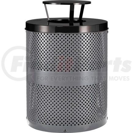 Global Industrial 261927GY Global Industrial&#153; Outdoor Perforated Steel Trash Can With Rain Bonnet Lid, 36 Gallon, Gray