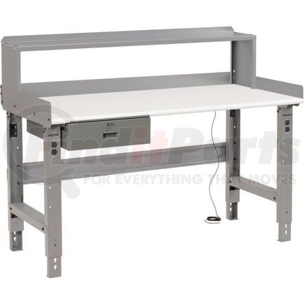 Global Industrial 318718 Global Industrial™ 72 x 36 Adj Height Workbench w/Drawer & Riser, ESD Safety Edge Top - Gray