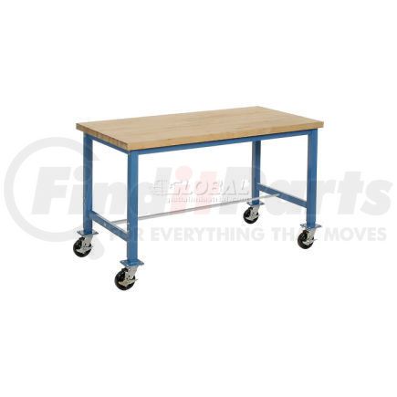 Global Industrial 607945A Global Industrial™ 60 x 30 Mobile Packing Workbench - Maple Butcher Block Safety Edge - Blue