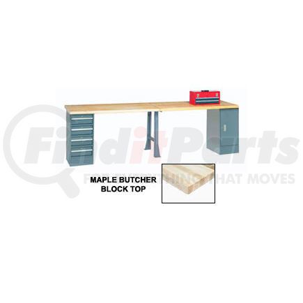Global Industrial 607966 Global Industrial&#153; 120"W x 30"D Production Workbench - Maple, Cabinet, 4 Drawer, 1 Leg, Gray
