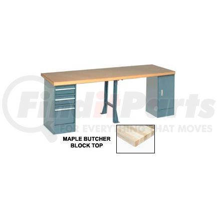 Global Industrial 607972 Global Industrial&#153; 120"W x 30"D Production Workbench - Maple, Cabinet, 3 Drawer, 1 Leg, Gray
