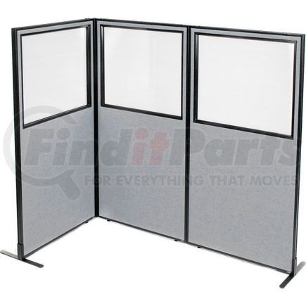 Global Industrial 695045GY Interion&#174; Freestanding 3-Panel Corner Room Divider w/Partial Window 36-1/4"W x 72"H Panels Gray