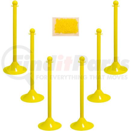 Global Industrial 71002-6 Mr. Chain Light Duty Plastic Stanchion Kit With 2"x50'L Chain, 41"H, Yellow, 6 Pack