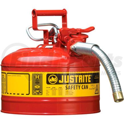JUSTRITE 7225130 Justrite&#174; Type II Safety Can - 2-1/2 Gallon with 1" Hose, 7225130