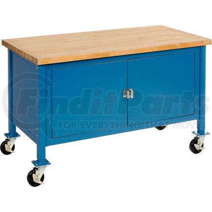 Global Industrial 249205BL Global Industrial™ 60 x 30 Mobile Workbench - Security Cabinet - Maple Block Square Edge Blue