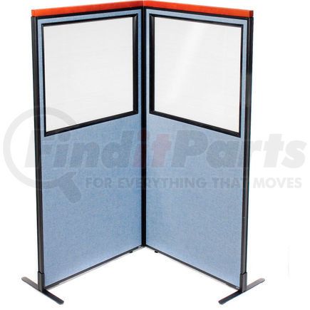 GLOBAL INDUSTRIAL 695015BL Interion&#174; Deluxe Freestanding 2-Panel Corner Divider w/Partial Window 36-1/4"W x 73-1/2"H Blue