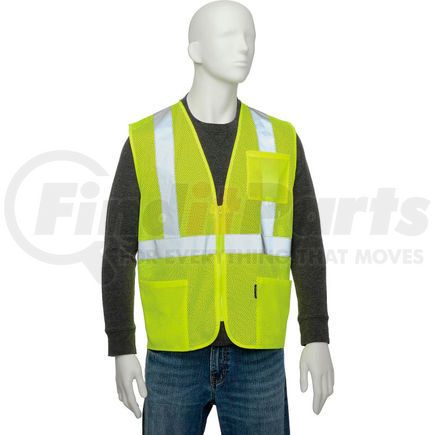 Global Industrial 695306 Global Industrial Class 2 Hi-Vis Safety Vest, 2" Reflective Strips, Polyester Mesh, Lime, Size XL