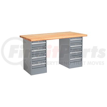 Global Industrial 607671 Global Industrial&#153; 72 x 30 Pedestal Workbench - 8 Drawers, Maple Block Safety Edge - Gray