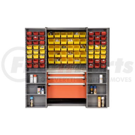 Global Industrial 159008 Global Industrial&#153; Security Work Center & Storage Cabinet - Shelves, 3 Drawers, Yellow/Red Bins