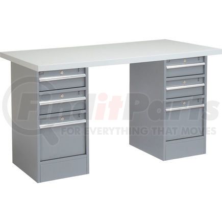 Global Industrial 253783 Global Industrial&#153; 72 x 24 Pedestal Workbench Double 3 Drawers, Laminate Square Edge Gray