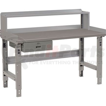 Global Industrial 318659 Global Industrial™ 60 x 30 Adj Height Workbench w/Drawer & Riser, Steel Square Edge Top - Gray