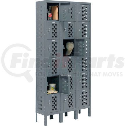 Global Industrial 493256GY Global Industrial&#153; Infinity&#174; Six Tier 18 Door Ventilated Locker, 12"Wx15"Dx12"H, Assembled