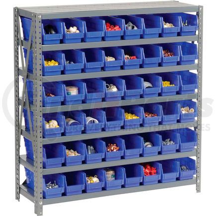 Global Industrial 603430BL Global Industrial&#153; Steel Shelving with 48 4"H Plastic Shelf Bins Blue, 36x12x39-7 Shelves