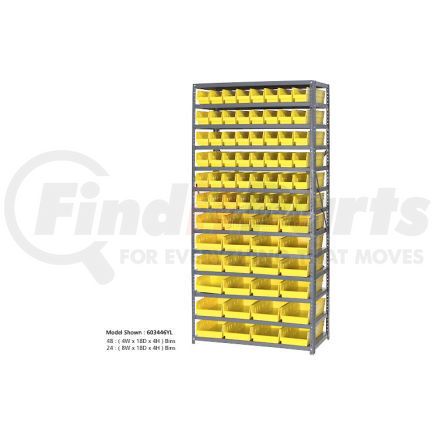 Global Industrial 603448YL Global Industrial&#153; Steel Shelving with 96 4"H Plastic Shelf Bins Yellow, 36x18x72-13 Shelves