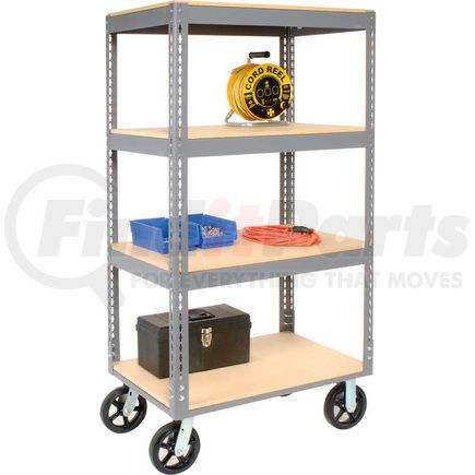 Global Industrial 585411 Global Industrial™ Easy Adjust Boltless 4 Shelf Truck 36 x 18 with Wood Shelves, Rubber Casters