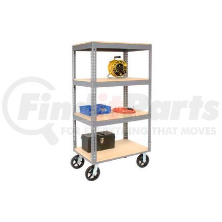Global Industrial 585423 Global Industrial&#153; Easy Adjust Boltless 4 Shelf Truck 48 x 24 with Wood Shelves, Rubber Casters