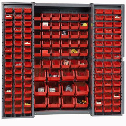 Global Industrial 662133RD Global Industrial&#153; Bin Cabinet Deep Door - 144 Red Bins, 16Ga. Assembled Cabinet 38 x 24 x 72