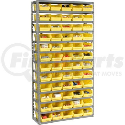 Global Industrial 603440YL Global Industrial&#153; Steel Shelving with 60 4"H Plastic Shelf Bins Yellow, 36x12x72-13 Shelves