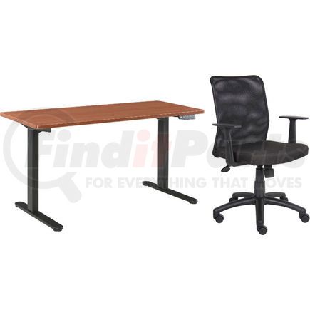 Global Industrial 695780CH-B Interion&#174; Height Adjustable Table with Chair Bundle - 60"W x 30"D - Cherry w/ Black Base