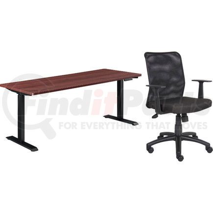 Global Industrial 695780MH-B Interion&#174; Height Adjustable Table with Chair Bundle - 60"W x 30"D, Mahogany W/ Black Base
