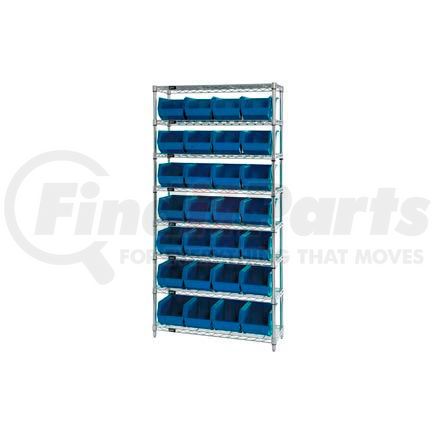 Global Industrial 268926BL Chrome Wire Shelving With 28 Giant Plastic Stacking Bins Blue, 36x14x74