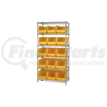 Global Industrial 268931YL Chrome Wire Shelving With 15 Giant Plastic Stacking Bins Yellow, 36x18x74