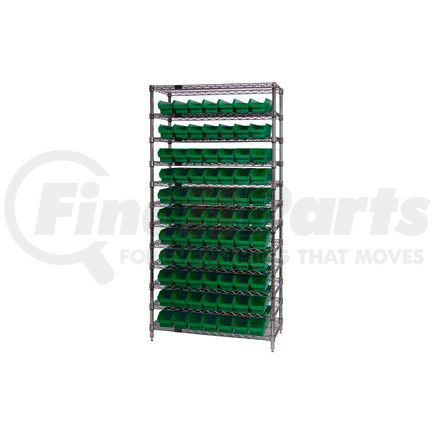Global Industrial 268976GN Global Industrial&#153; Chrome Wire Shelving with 77 4"H Plastic Shelf Bins Green, 36x24x74
