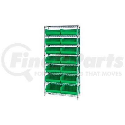 Global Industrial 268929GN Chrome Wire Shelving With 14 Giant Plastic Stacking Bins Green, 36x14x74